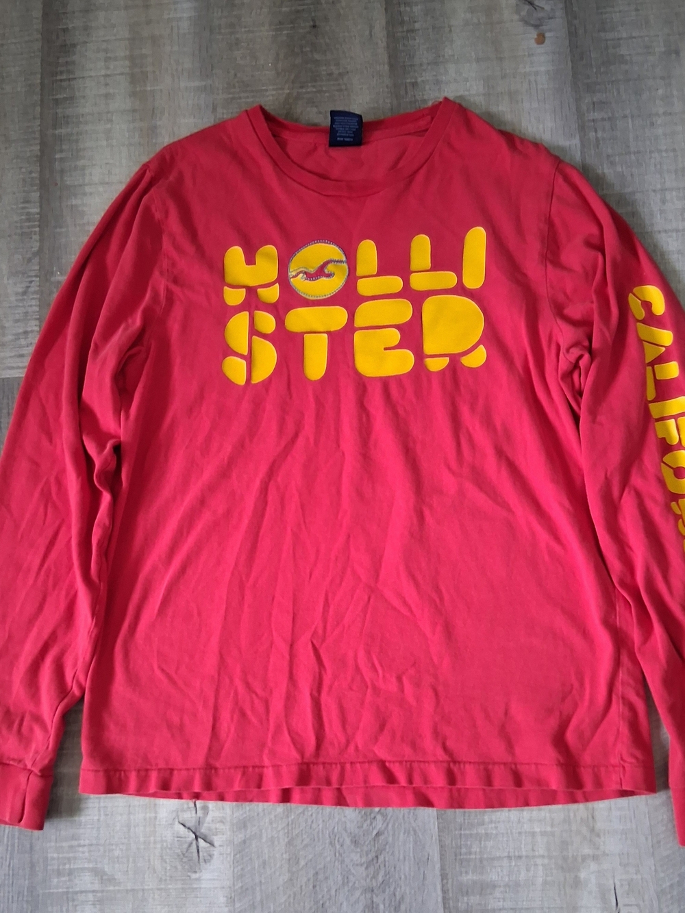Hollister Bright Red Long Sleeve Tee with Yellow Logo